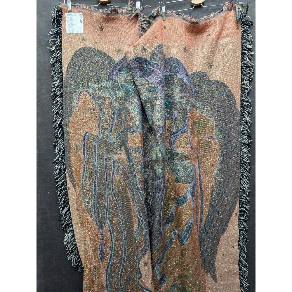 Linda Green Three Angels Tapestry Throw NWT Christmas Holiday Blanket 51